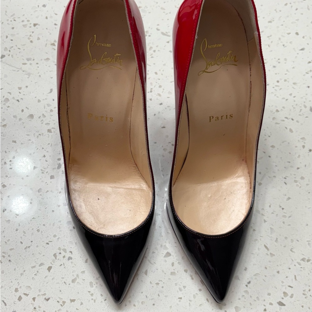Christian Louboutin Red and Black Patent Heels